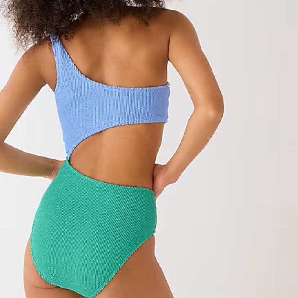 NWT J.Crew Blue Green Textured One Piece Cut Out Swimsuit Women Size 22